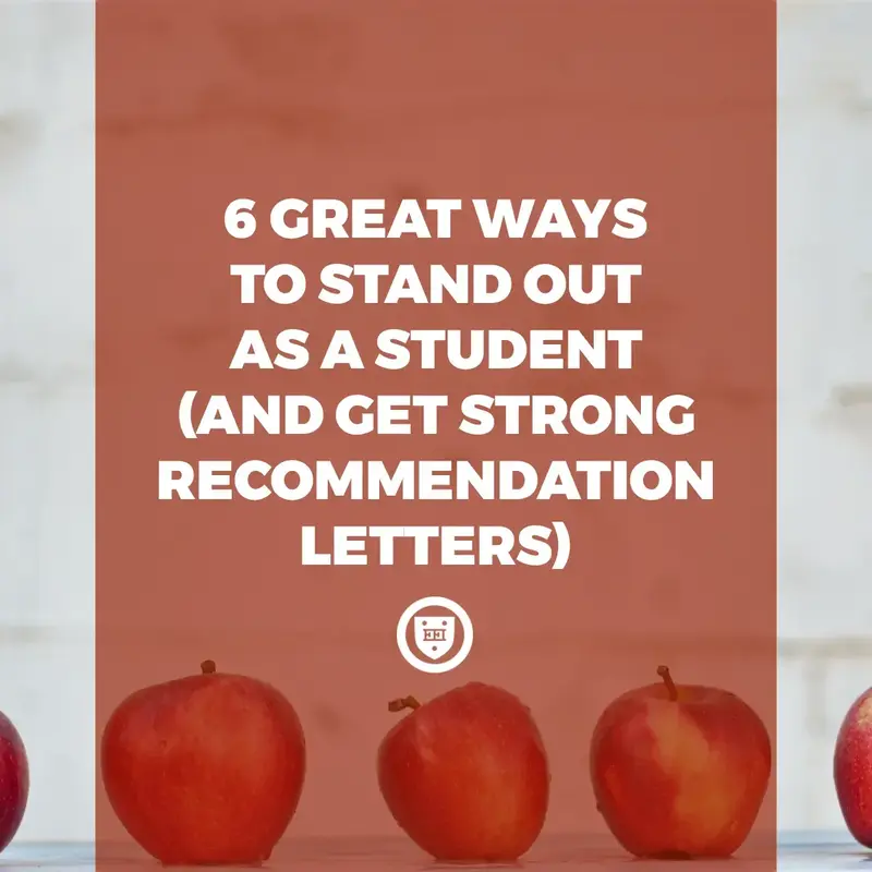 Row of red apples behind text: "6 Great Ways to Stand Out as a Student (and Get Strong Recommendation Letters)"